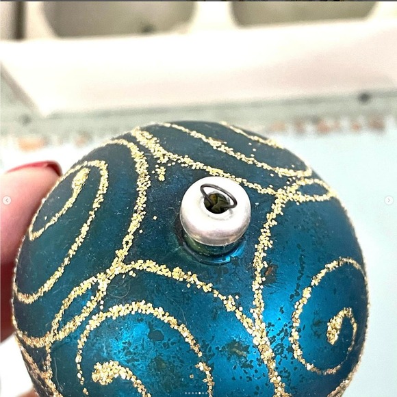 Vintage Christmas Tree Ornaments Plastic Hand Decorated Italy Box Blue SET5 - Picture 5 of 8